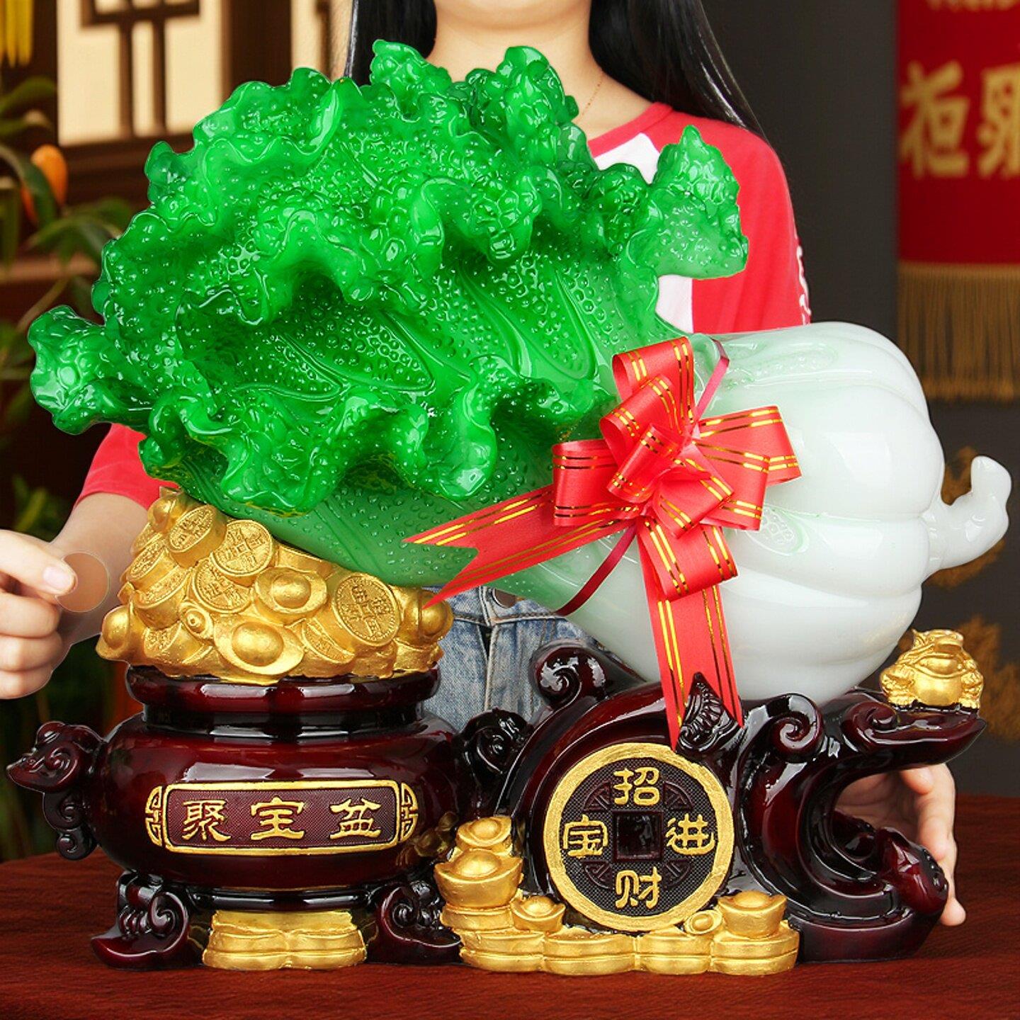 招财玉白菜聚宝盆存钱罐 树脂工艺家居摆件开业礼品