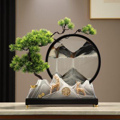 流沙画摆件迎客松轻奢高档中式客厅玄关办公室茶台装饰品乔迁新家