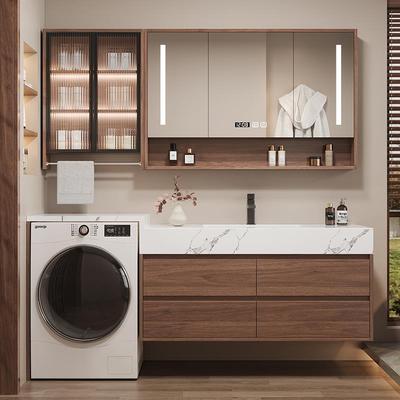 热弯岩板一体盆洗衣机柜组合浴室柜化妆室洗漱台洗手洗脸盆中古风