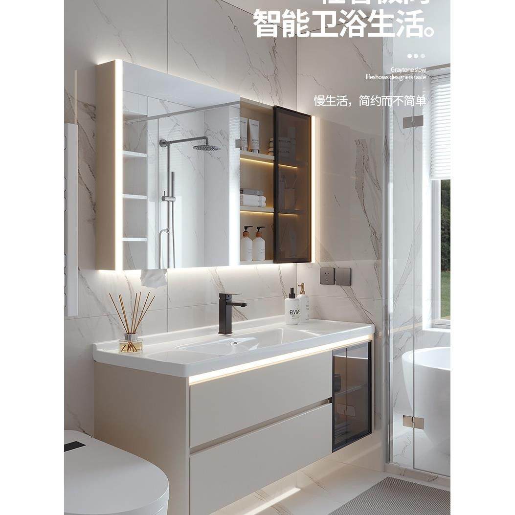 奶油风新款陶瓷一体盆浴室柜卫生间洗手盆洗脸盆柜组合洗漱台盆柜,家装主材,浴室柜组合,淘宝优惠券,粉丝福利购,淘宝优惠卷