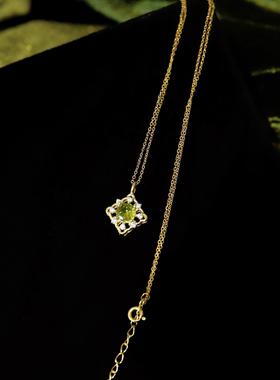 「金鱼记忆」新中式银饰项炼绿色吊坠显白女款法式轻奢覆古颈炼