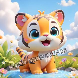 家居儿童房间厕所门窗背景墙面装 画遮丑 饰卡通小老虎海报贴纸画