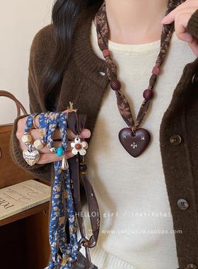 覆古民族风水滴爱心丝巾吊坠项炼女高级感轻奢小众设计秋冬毛衣炼