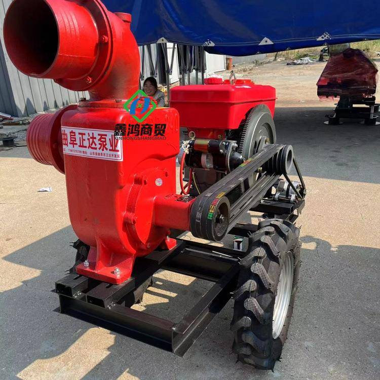 6寸水冷柴油自吸泵拖车款15马力柴油机带动两轮拖车移动方便水泵