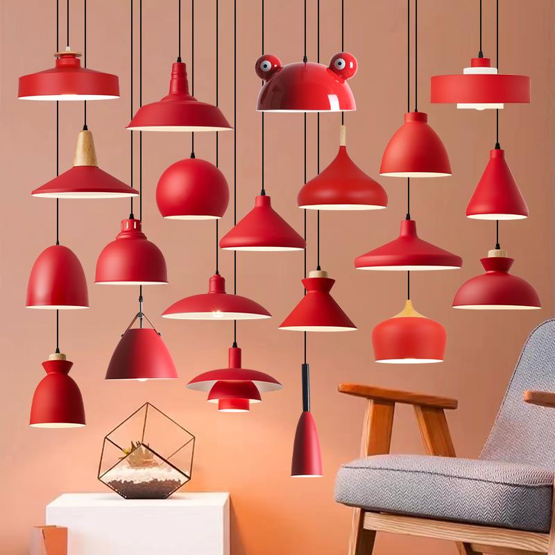 北欧工业风红色吊灯餐饮餐厅吧台火锅饭店奶茶理发店铺商用灯罩灯