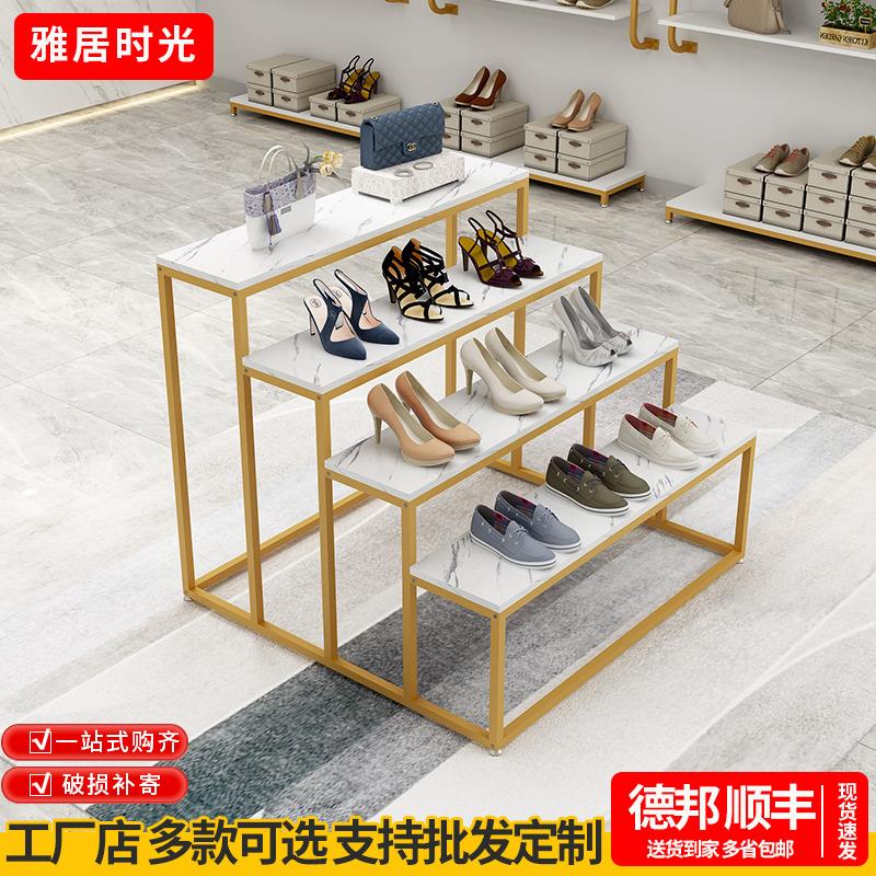 服装店中岛展示架鞋店鞋架童鞋女装店阶梯仿大理石纹流水台展示台