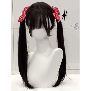 黑色假发lolita长直发75cm日系扎好双马尾假发全头套女jk 甜妹