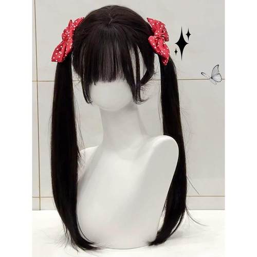 【甜妹】黑色假发lolita长直发75cm日系扎好双马尾假发全头套女jk