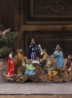 特价家装中国风八仙过海陶瓷假山盆景摆件家居装饰手工艺品盆栽