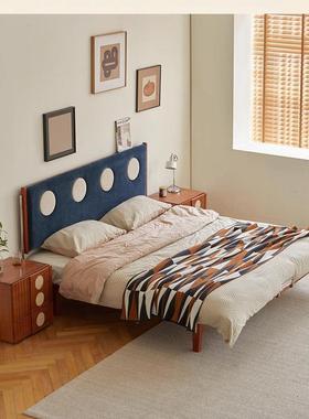 实木齐边床中古风软包床蓝色小户型主次卧无边无床头儿童床包豪斯