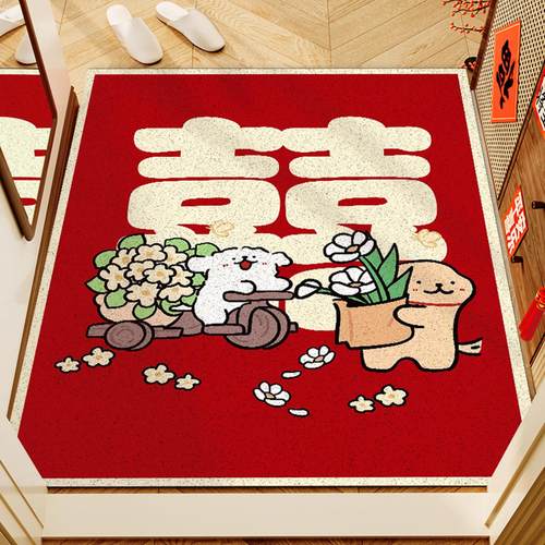 线条小狗入户地垫结婚脚垫防滑耐脏脚踏垫乔迁进门垫红色喜庆地毯