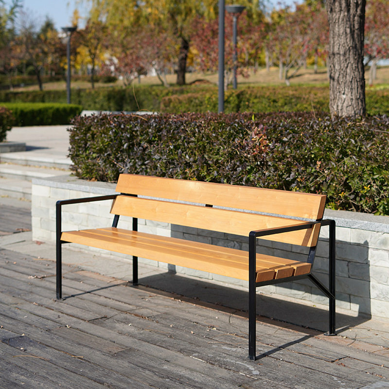 户外公园椅不锈钢铁艺实木座椅庭院园林景观学校休息椅靠背长条椅