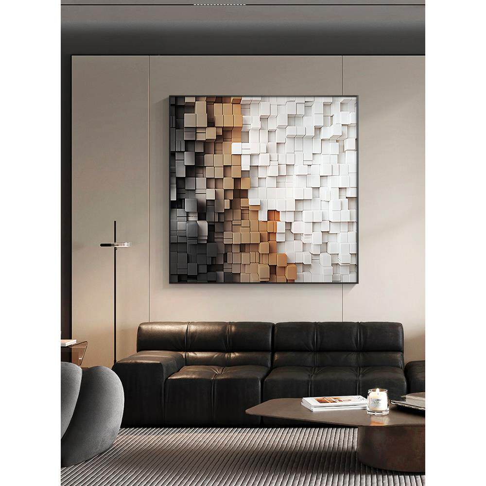 高级三维立体几何沙发背景墙装饰画方形餐厅挂画现代抽象客厅壁画