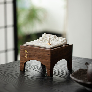 新中式 北美胡桃木香道香炉室内茶室沉香线香炉香插香盘架香底座