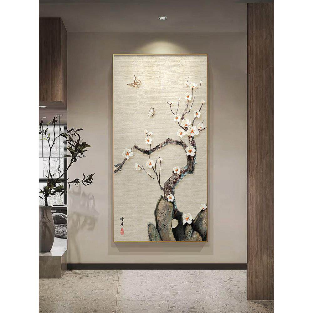 新中式玄关装饰画梅花图挂画走廊过道竖版画客厅入户门大气墙壁画