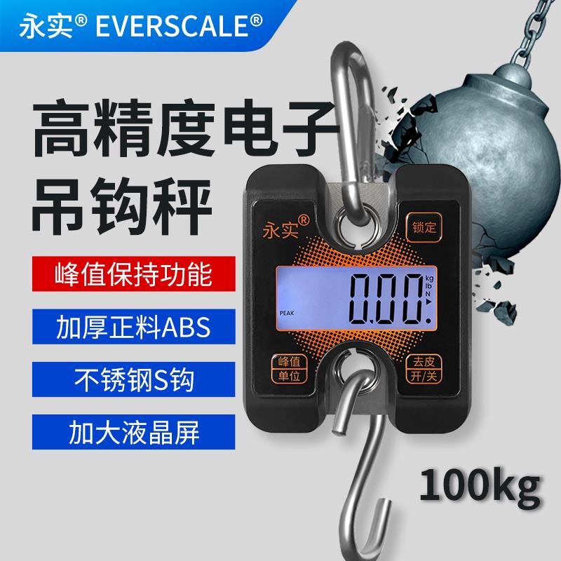 手提称拉力计峰值保持测拉力吊钩秤牛顿握力器可携式电子秤300kg