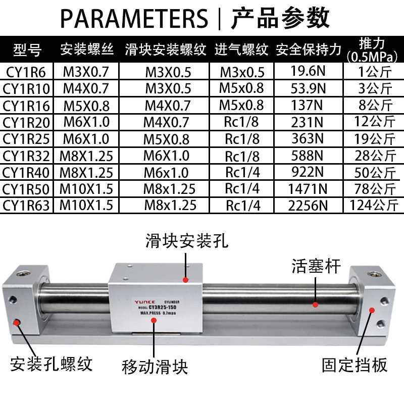 无杆气缸CY3R/C5Y1R-6/10/15/200/25/32/40//63-200-500X600M9BL
