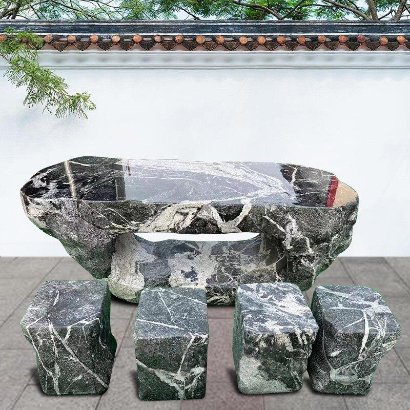 石桌石凳庭院花园别墅家用茶桌户外石桌高端石凳天然雪浪石桌摆件