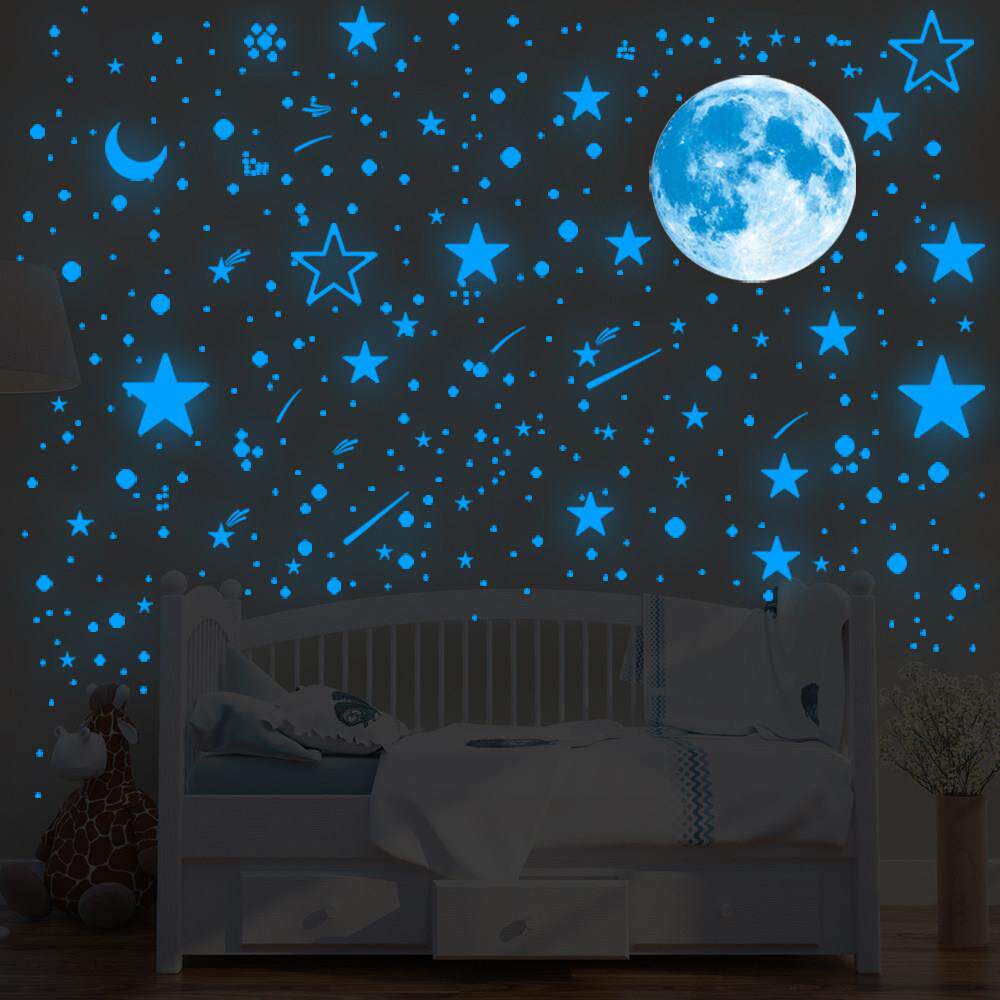 月球星星夜光墙贴卧室儿童房星空背景萤光自黏贴纸宿舍墙面装饰贴