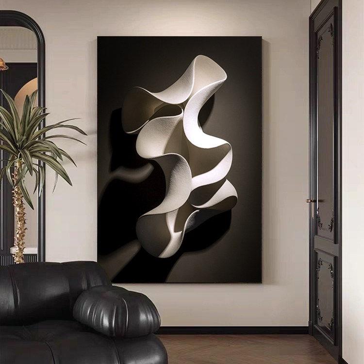 简约黑白灰客厅装饰画立体感抽象沙发背景墙现代高级感玄关壁挂画