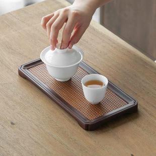 复古宋席竹茶盘功夫茶具干泡竹制席纹面茶具茶台重竹家用茶托壶承