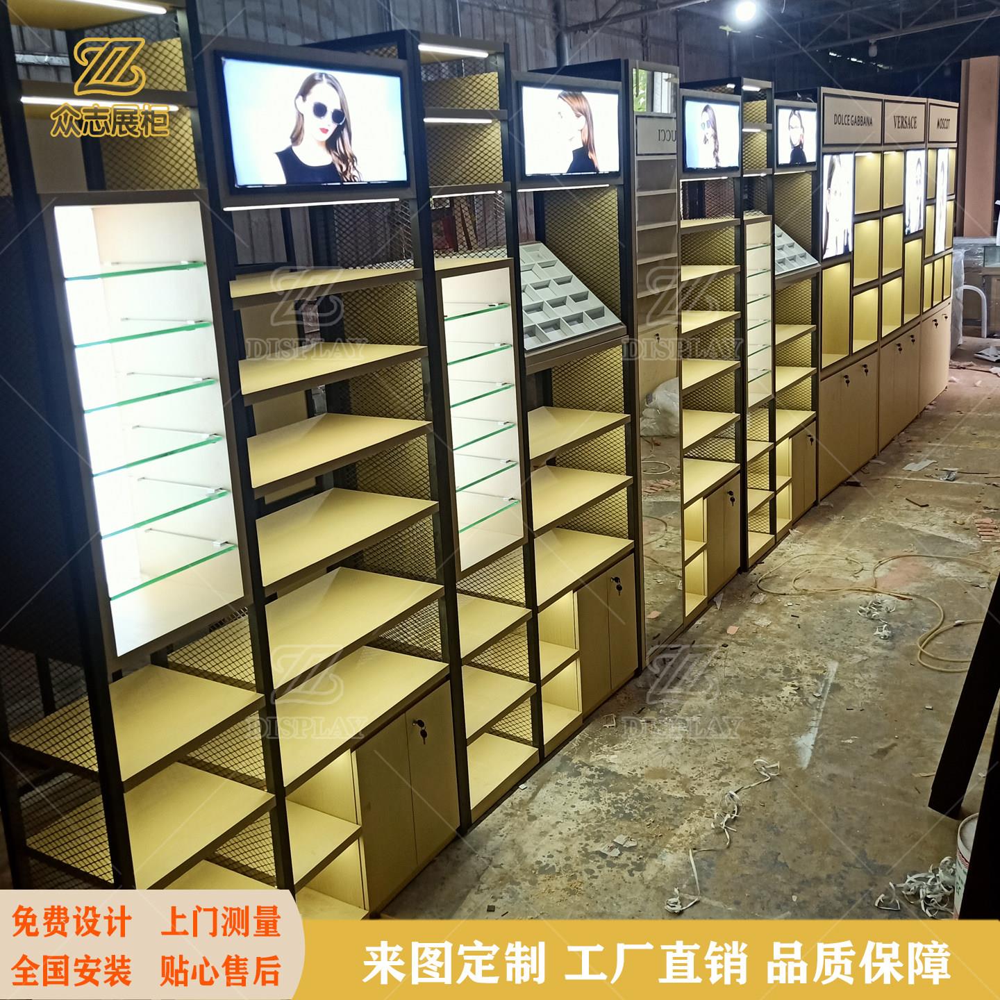 新款免漆实木眼镜柜中岛陈列柜台木纹铁艺展示柜货架整店靠墙高柜
