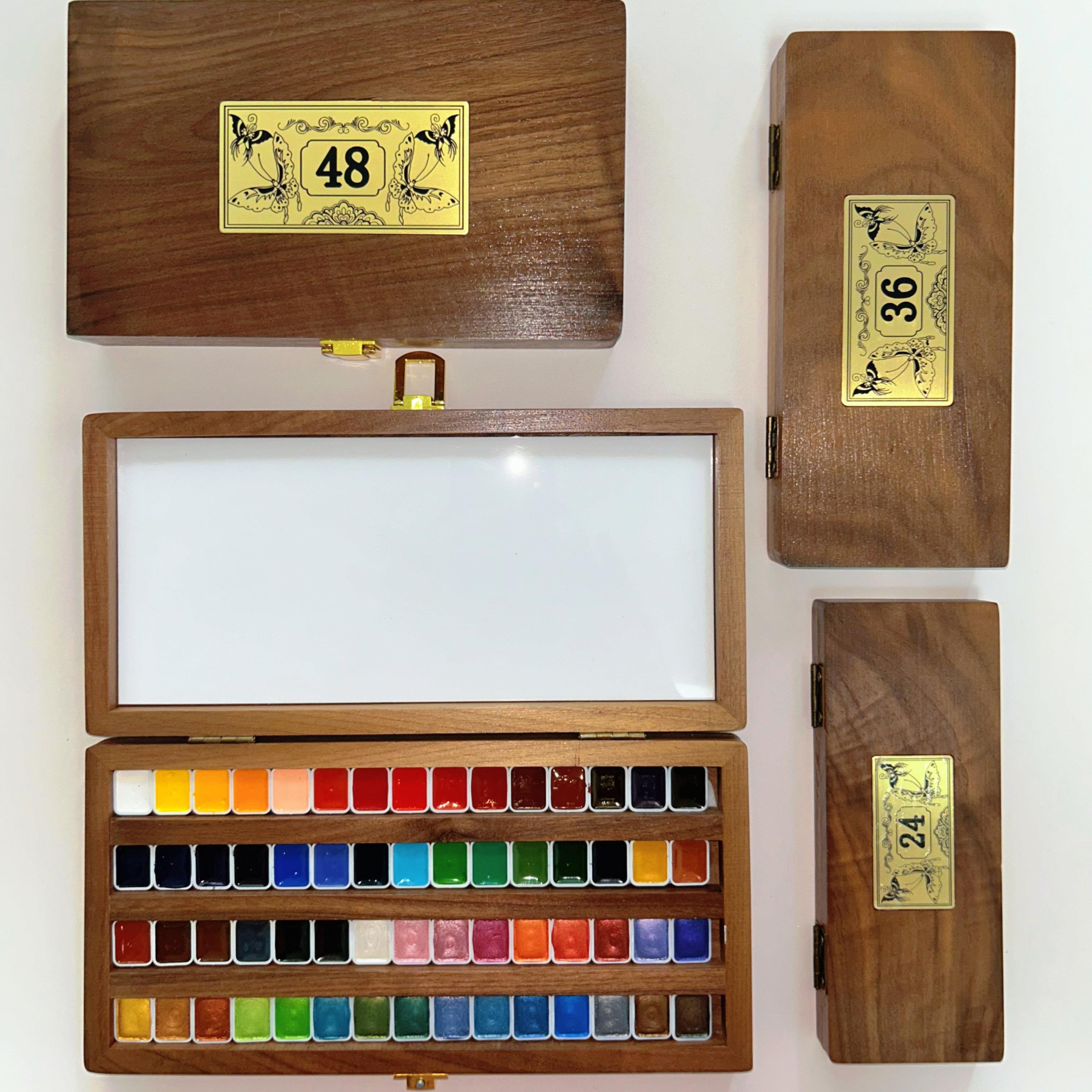 木盒水彩颜料固体美甲美术绘画工具套装珠光专用初学者随身便携