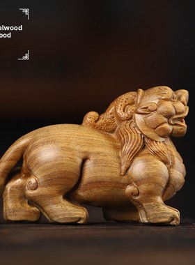 自然绿色檀香雕刻覆古皮绣柄件创意文化玩具家居装饰品桌面工艺品