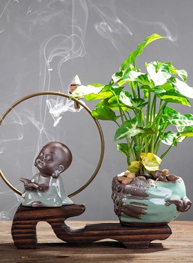 新中式禅意办公室绿植装饰品小摆件客厅书桌家居陶瓷桌面盆栽摆设