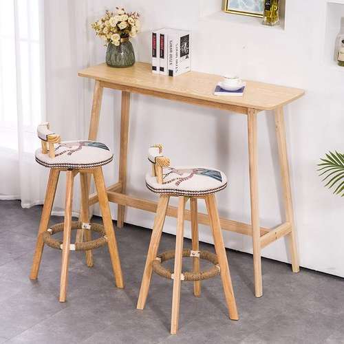 北欧实木小吧台桌椅组合家用简约高脚长条桌客厅靠墙酒吧台咖啡桌