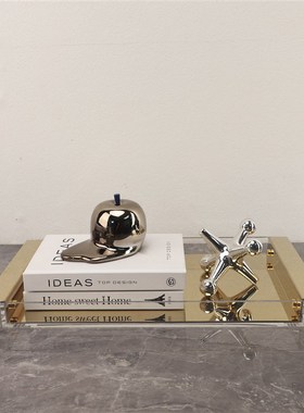 现代简约创意亚克力金属托盘卧室玄关书房客厅办公室餐厅工艺摆件