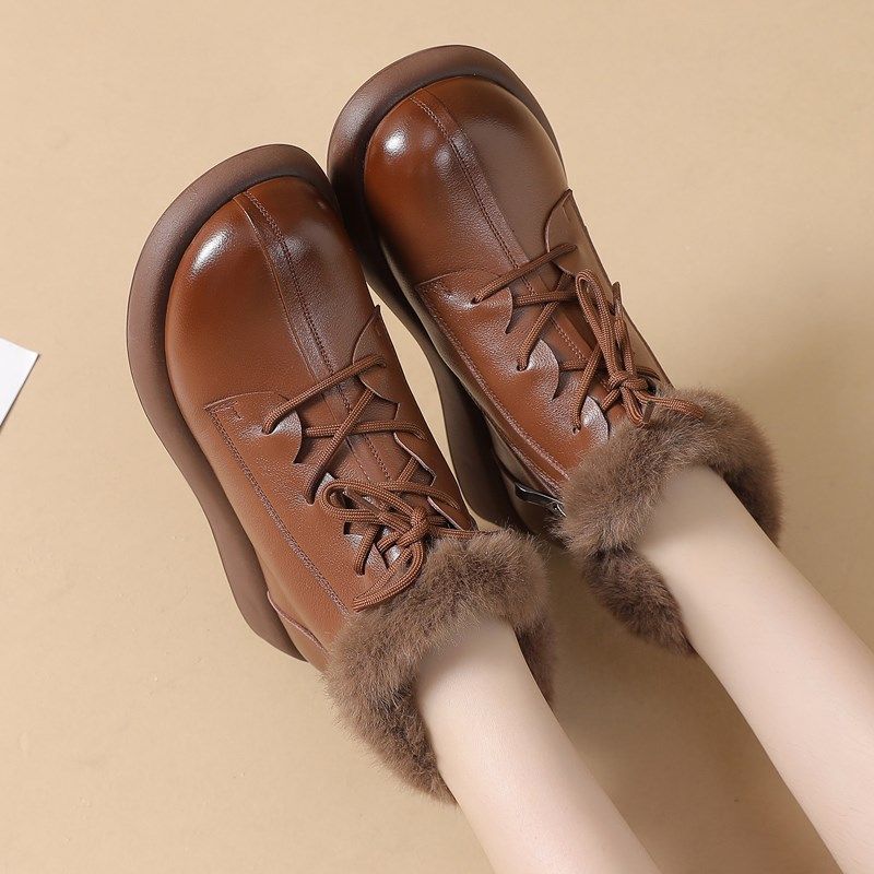 真皮羊毛短靴女靴冬季加绒加厚雪地靴防滑软底妈妈棉鞋保暖马丁靴,女鞋,时尚雪地靴,淘宝优惠券,粉丝福利购,淘宝优惠卷