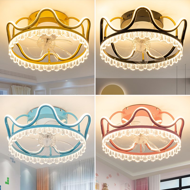 360度风扇灯LED客厅摇头餐厅简约现代轻奢卧室水晶电扇吸顶吊扇灯