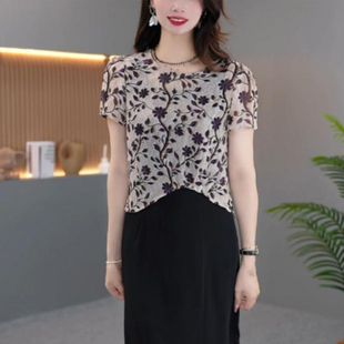 显瘦两件套裙子 新款 时尚 小个子拼接简约洋气a字连衣裙女2025夏季