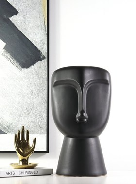 现代中式禅意人物工艺摆件哑光黑白别墅酒店头像陶瓷雕塑简约台面