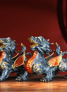 铜貔貅摆件一对家居家庭客厅财位皮丘装饰品办公室桌面貔犰工艺品