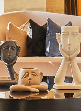 现代抽象人脸创意客厅艺术花瓶摆件北欧轻奢家居简约玄关装饰花盆