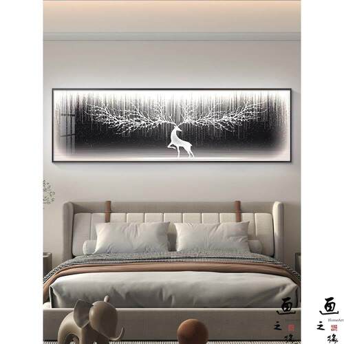 轻奢卧室床头装饰画Led带灯简约现代壁画高级感大气主卧房间挂画