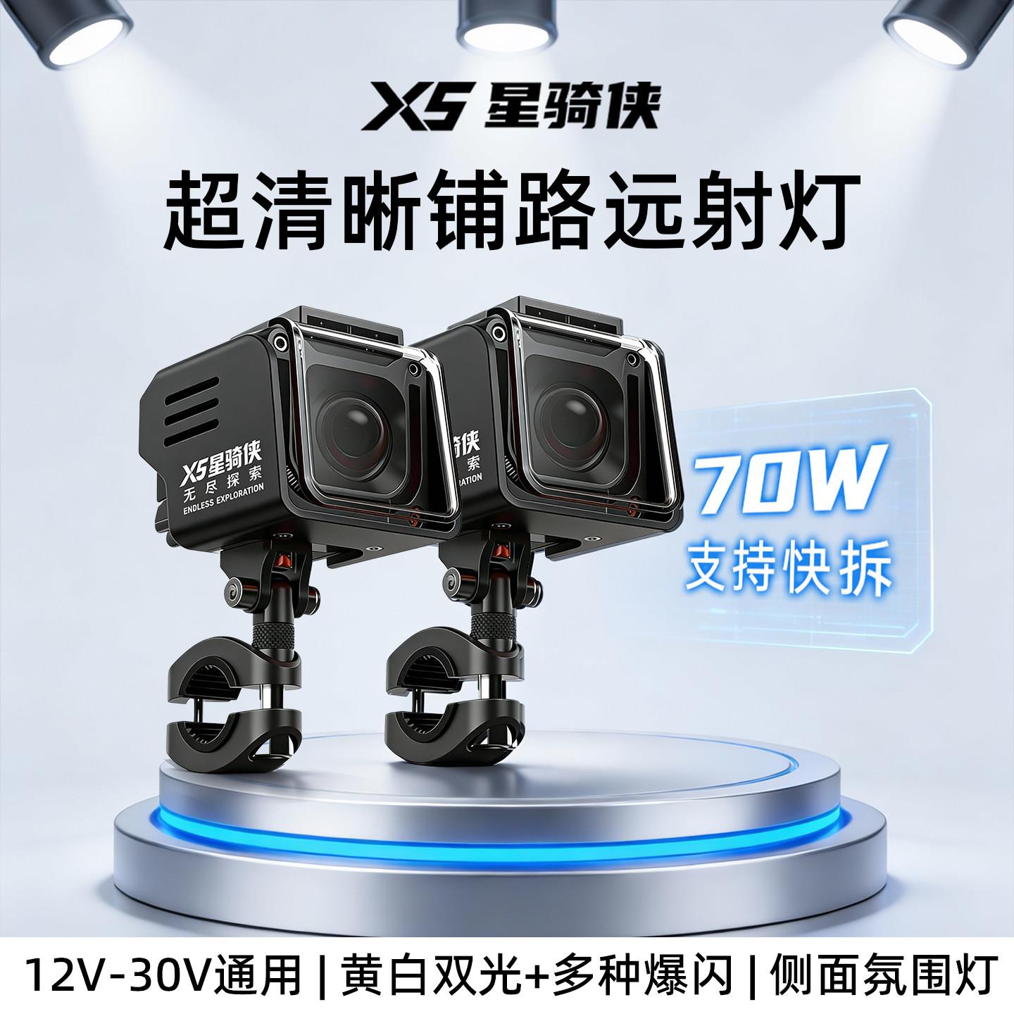 星骑侠机车射灯LED大灯透镜聚光强光灯远近光超亮电动车铺路灯图片