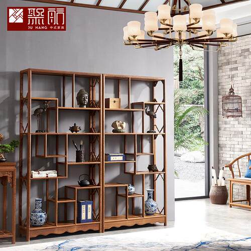 红木家俱全鸡翅木多宝格博古架家用中式玄关隔断古董展示架置物架