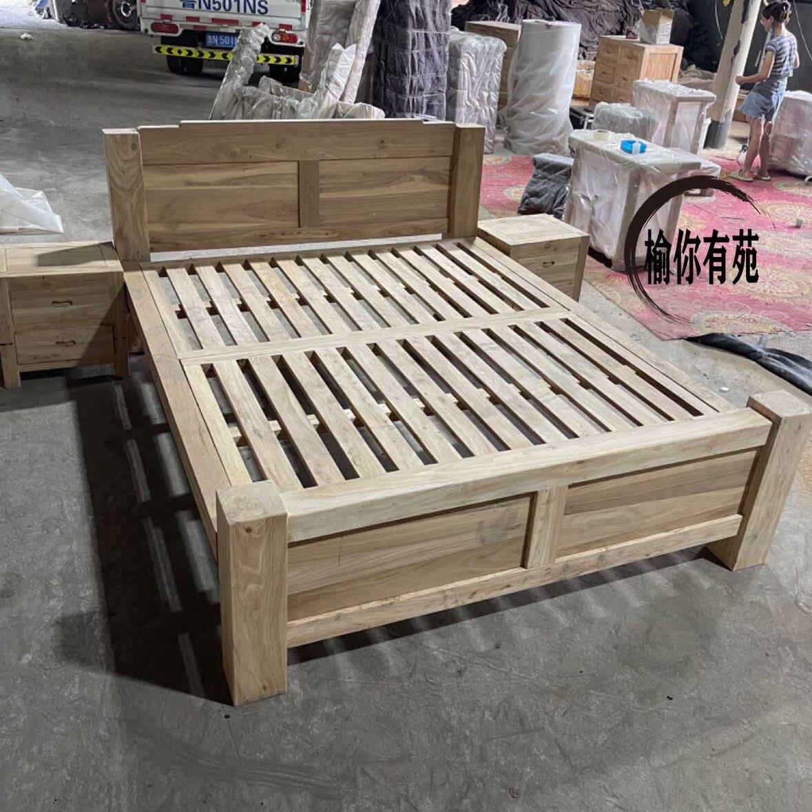 榆木床全实木双人床卯榫简约结构大料卧室环保木床厂家直销原木床