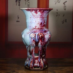 钧瓷摆件煤烧釉三羊尊陶瓷家居办公室装饰工艺品三阳开泰开业祝福