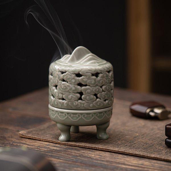 祥云青瓷盘陶瓷 越窑香炉家用熏香薰炉禅香檀香禅意香道摆件,家居饰品,香薰炉,淘宝优惠券,粉丝福利购,淘宝优惠卷