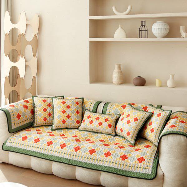 简约现代时尚北欧沙发垫四季通用防滑沙发巾暖色格子百搭水洗坐垫