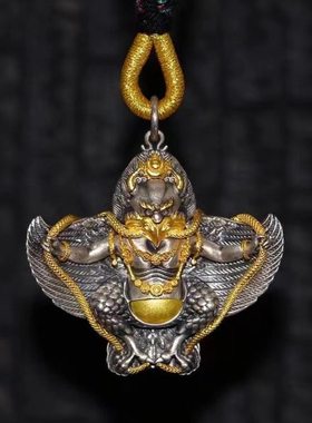 银辰缘 西藏金翅大鹏鸟吊坠中号S925精工银饰配件藏式民族风挂件