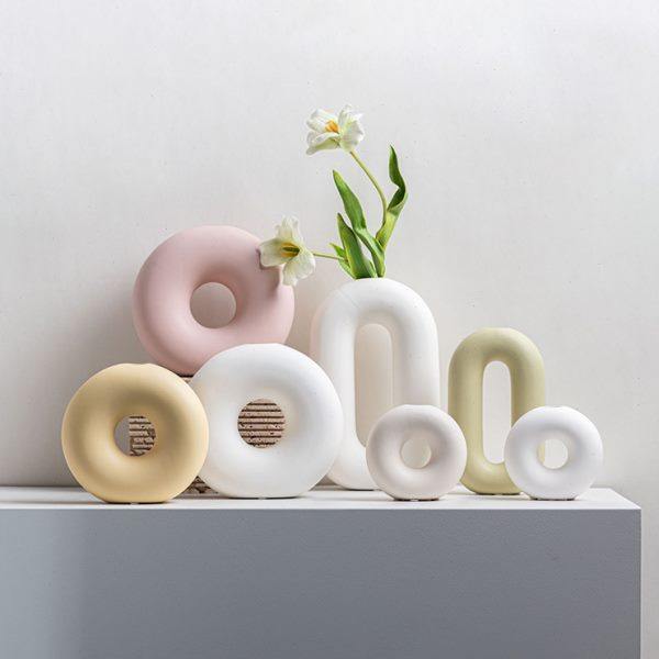 Dnnni奶油风O型花器陶瓷卧室客厅样板间简约水培桌面电视柜玄关柜,家居饰品,花瓶,淘宝优惠券,粉丝福利购,淘宝优惠卷