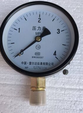 雷尔达压力表 Y-100 0-4MPA M20*1.5 直径100mm 压力4MPA 径向