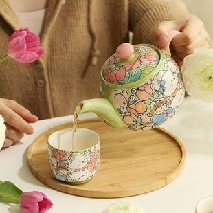 家用陶瓷办公室茶壶茶杯一套 蓝莲花家居羡鸟文社手绘茶具礼盒套装