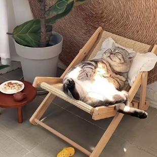 通用猫咪躺椅实木宠物家具猫猫沙发摇篮床猫窝剑麻猫抓板垫子 四季