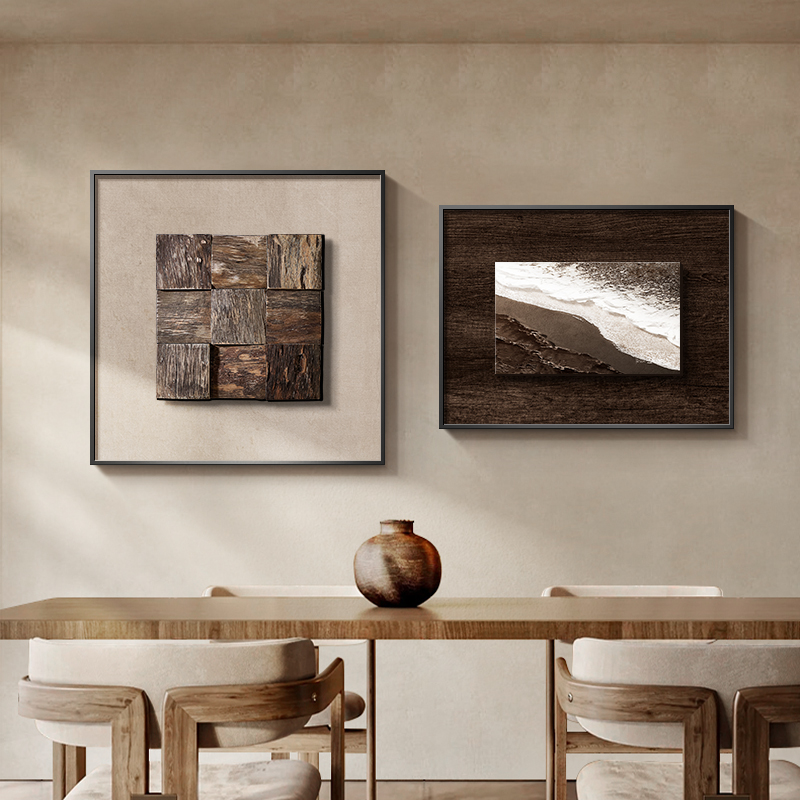 侘寂风3d立体几何饭厅装饰画饭厅餐桌墙面壁画高级感卧室客厅挂画图片